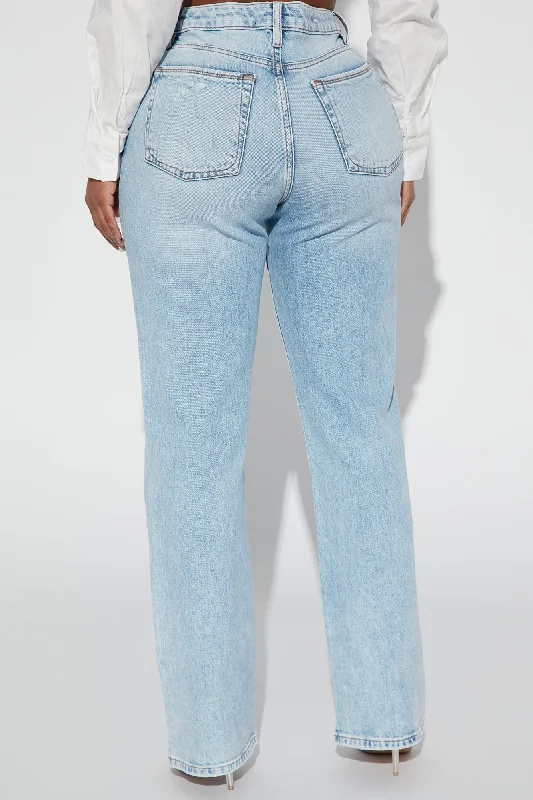 Kiss And Tell High Rise Low Stretch Straight Leg Jeans - Light Blue Wash