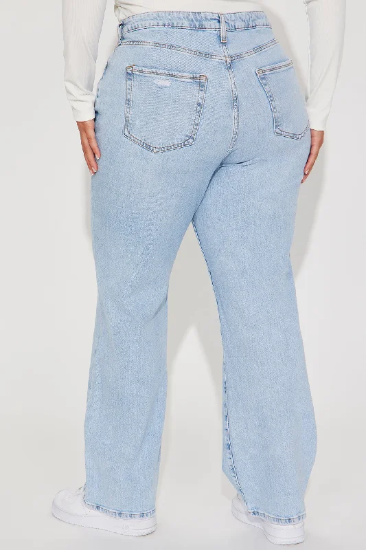 Kiss And Tell High Rise Low Stretch Straight Leg Jeans - Light Blue Wash