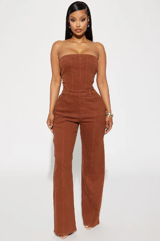 Mine For The Weekend Denim Jumpsuit - Cognac