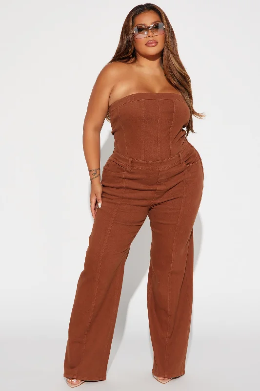 Mine For The Weekend Denim Jumpsuit - Cognac