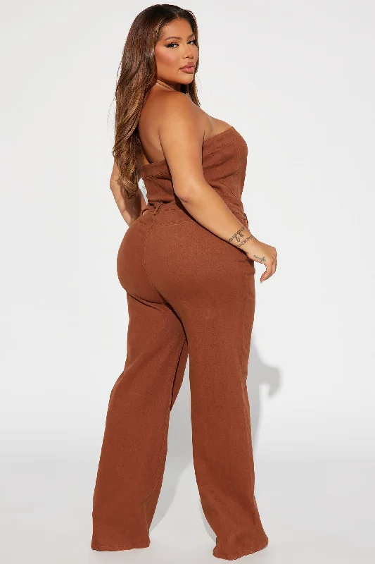 Mine For The Weekend Denim Jumpsuit - Cognac