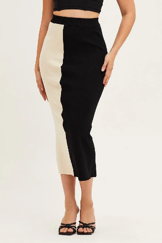 Multi Color Block Knit Midi Skirt