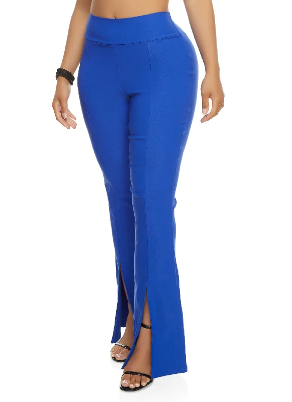 Pintuck High Waisted Split Hem Flare Pants