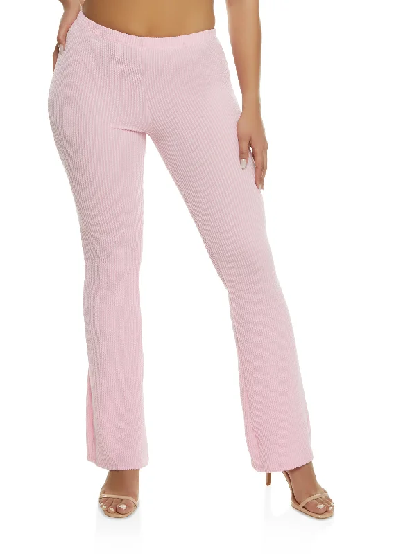 Ribbed Knit High Waist Boot Cut Pants