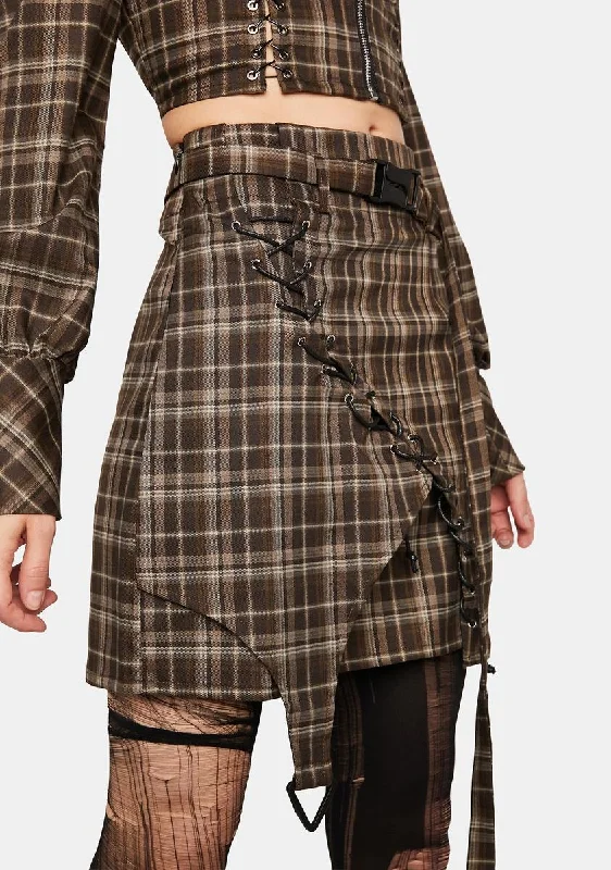 Plaid Asymmetric Mini Skirt