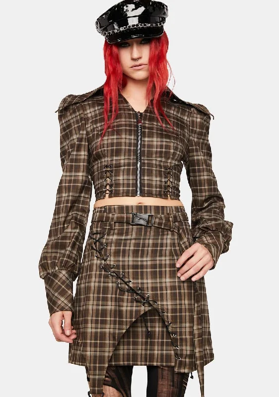 Plaid Asymmetric Mini Skirt