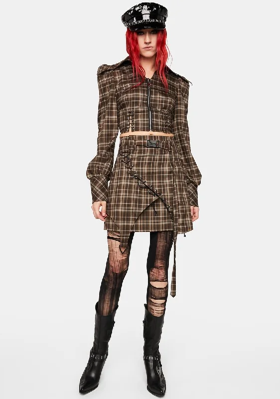 Plaid Asymmetric Mini Skirt