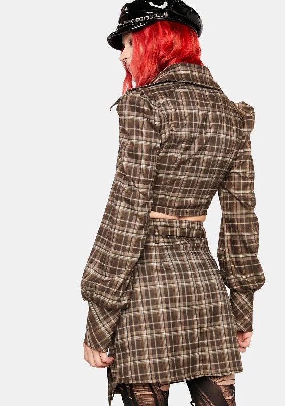 Plaid Asymmetric Mini Skirt