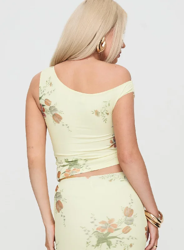 Rios One Shoulder Top Yellow Floral