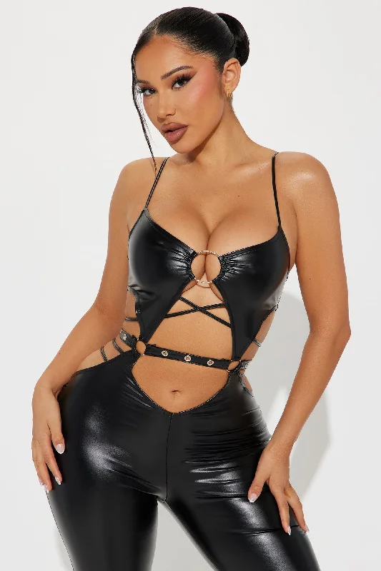 Take Over Faux Leather Jumpsuit - Black