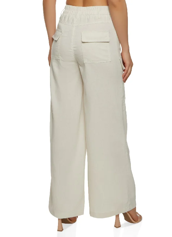 Linen High Waist Wide Leg Cargo Pants