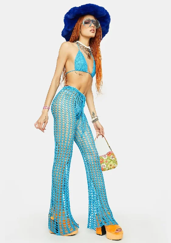 Teal Summer Stunner Crochet Pants Set