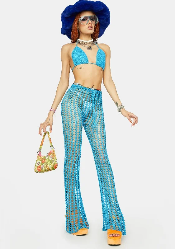 Teal Summer Stunner Crochet Pants Set