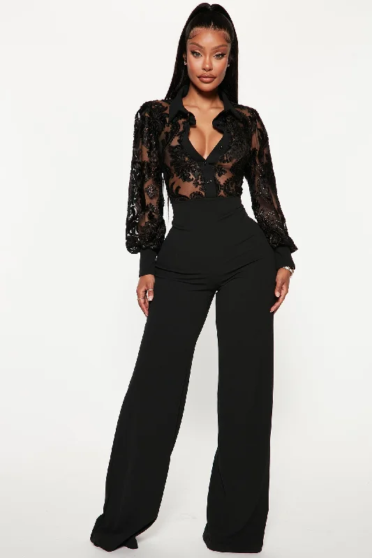 Touch Of Lace Jumpsuit - Black