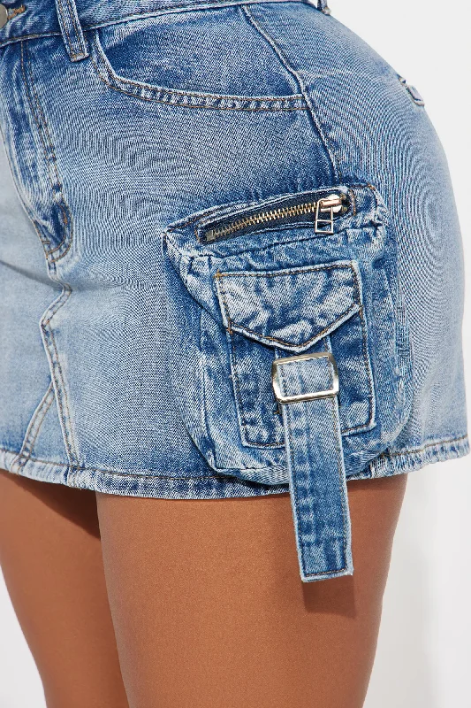 When I'm Ready Cargo Denim Mini Skirt - Medium Wash