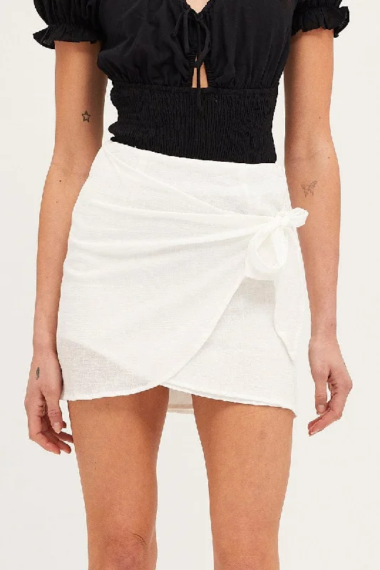 White Front Tie Wrap Mini Skirt