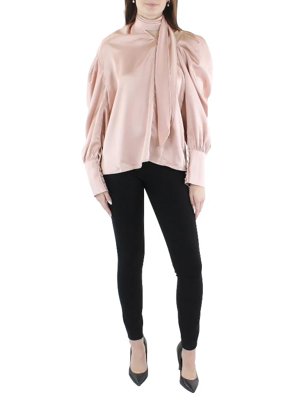 Womens Drapey Puff Sleeve Blouse