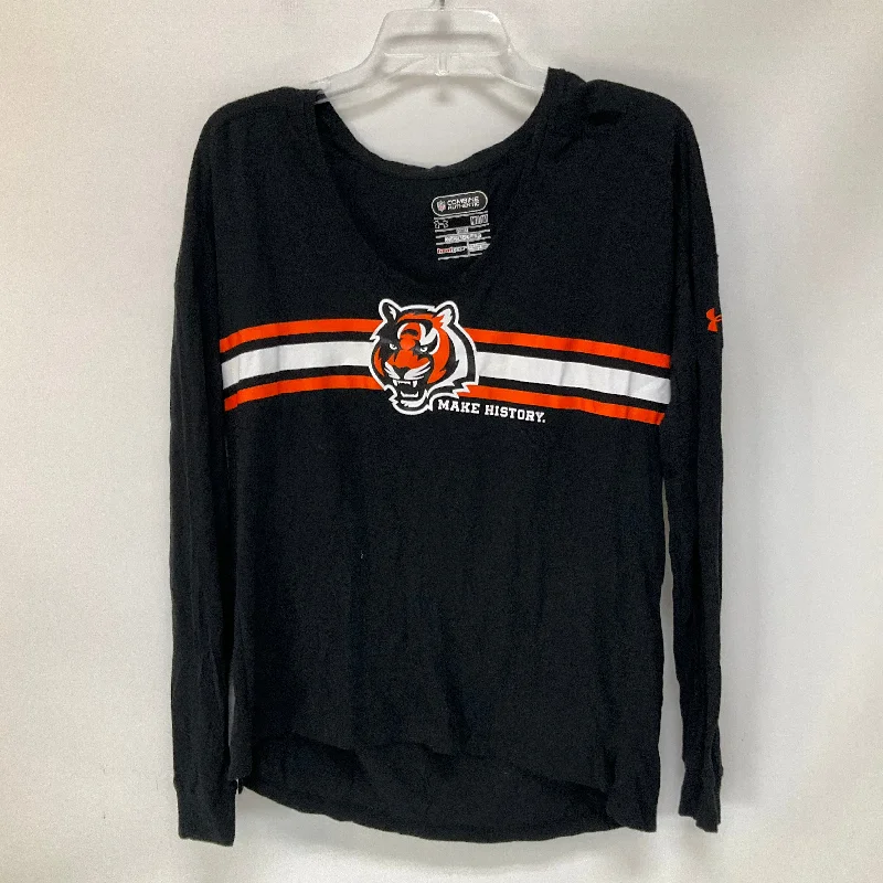 Black & Orange Athletic Top Long Sleeve Crewneck Under Armour, Size M