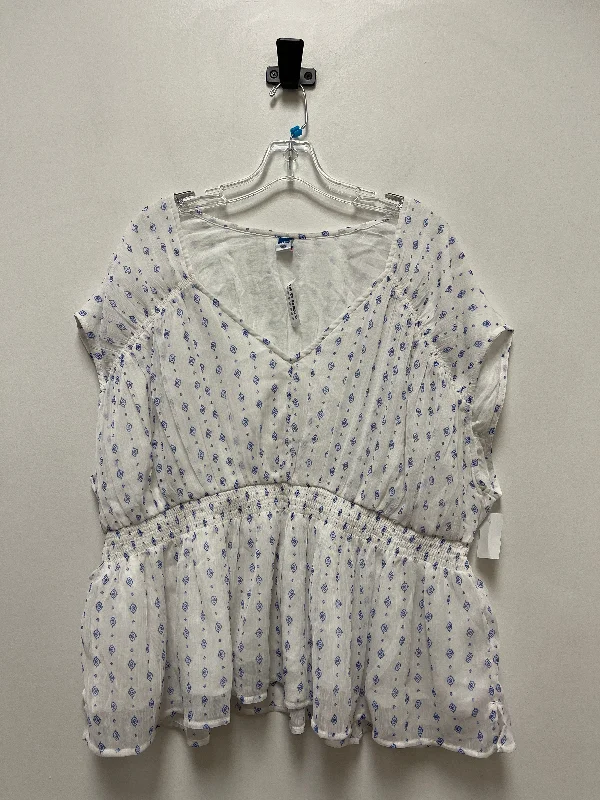 Blue & White Blouse Short Sleeve Old Navy, Size 2x