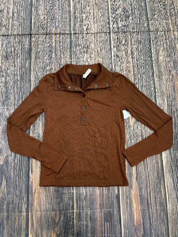 Brown Athletic Top Long Sleeve Collar Athleta, Size S