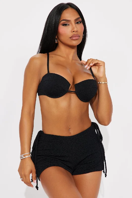 Catrina Underwire 3 Piece Boyshort Bikini - Black