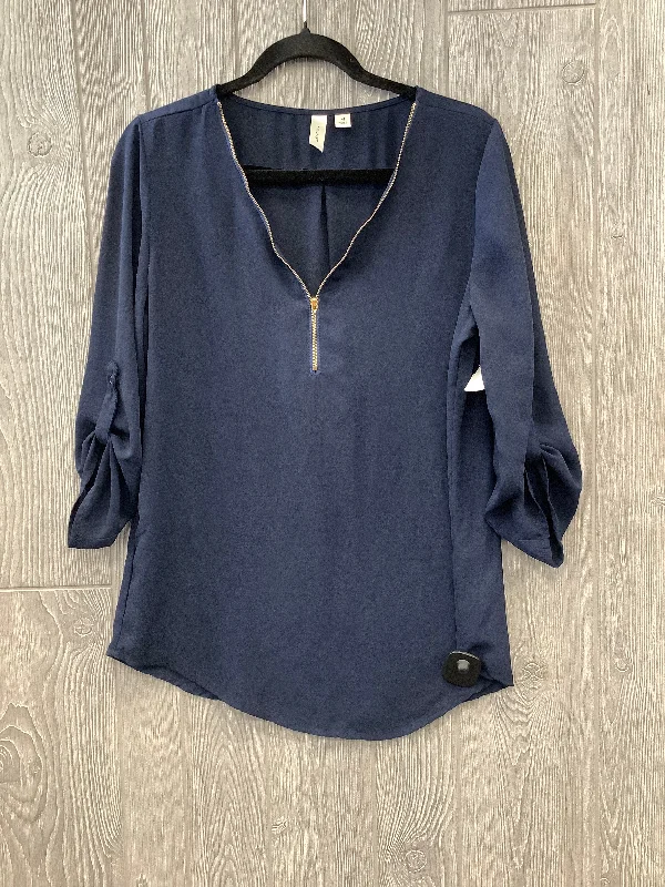 Navy Blouse 3/4 Sleeve Tacera, Size M