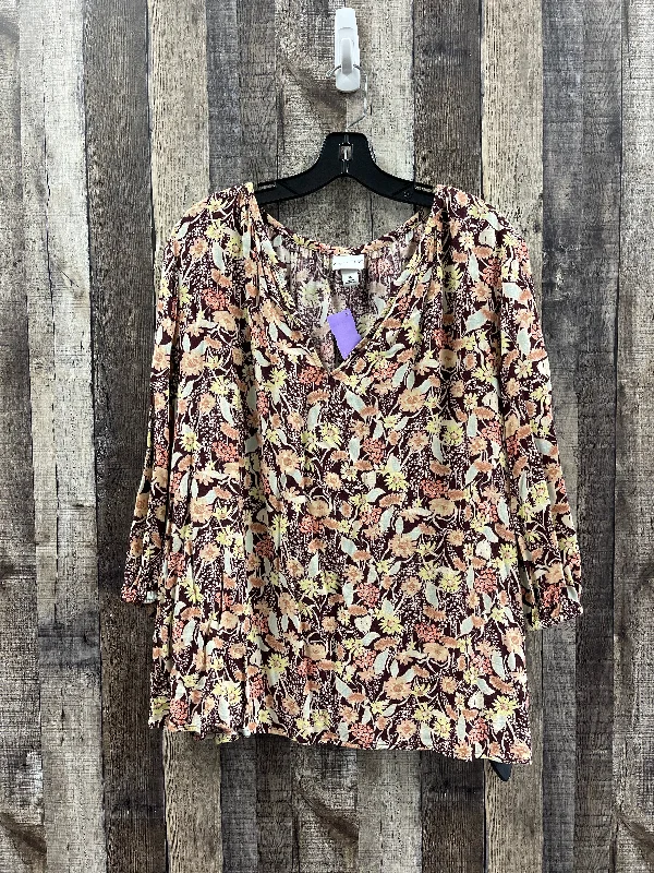 Top 3/4 Sleeve By Ava & Viv In Floral Print, Size: 1x