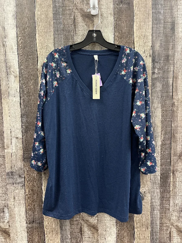 Top Long Sleeve By Agnes Orinda In Blue, Size: 2x