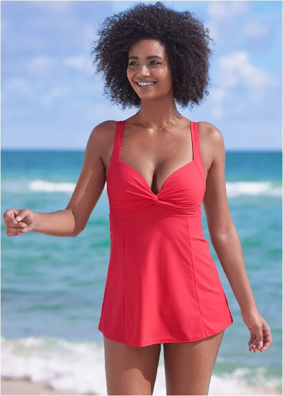 Fit and flare swim dress - Sunset Pink