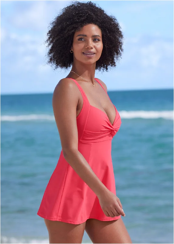 Fit and flare swim dress - Sunset Pink