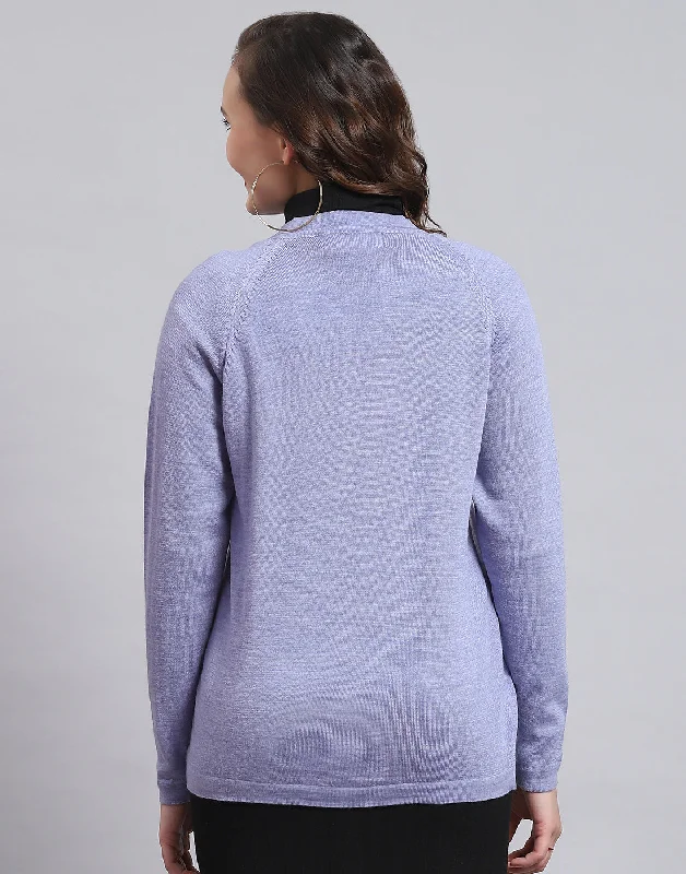 Women Purple Solid V Neck Full Sleeve Sweater