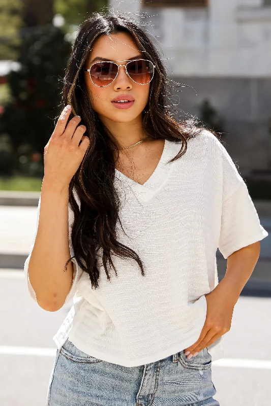 Caroline White Knit Tee