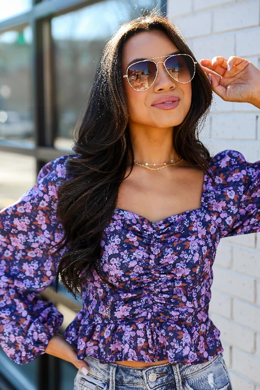 FINAL SALE - Flourishing Babe Purple Floral Cropped Blouse