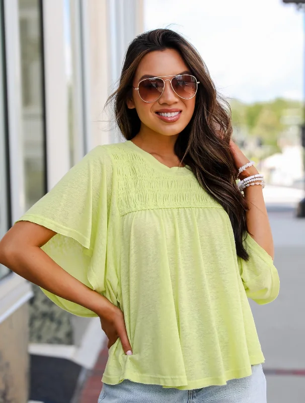 FINAL SALE - Laidback Living Lime Smocked Tee