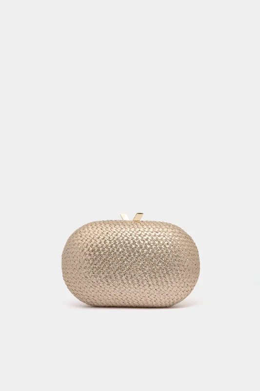 Gold Lucia Woven Oval Clutch