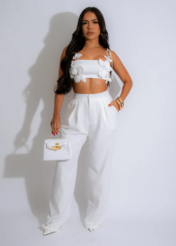 Petal Bloom Satin Crop Top White