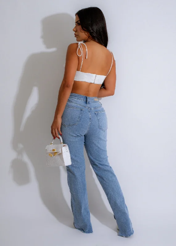 Petal Bloom Satin Crop Top White