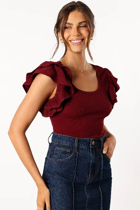 Loren Ribbed Top - Burgundy