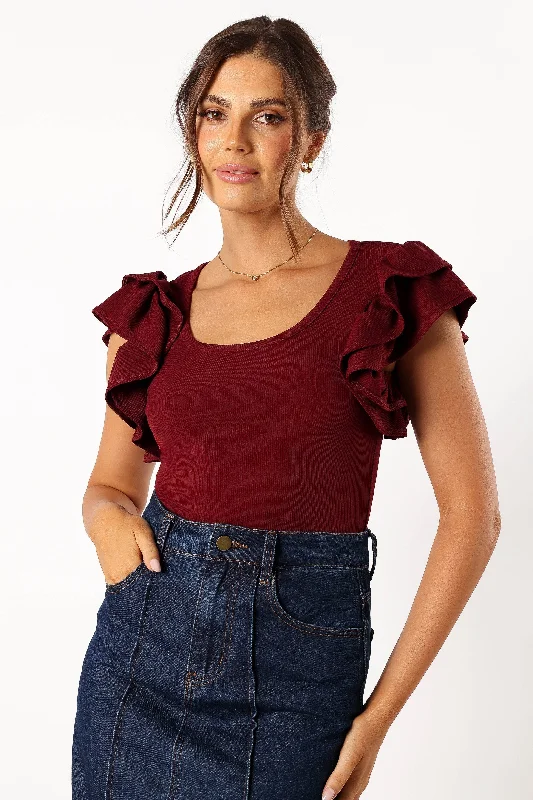 Loren Ribbed Top - Burgundy