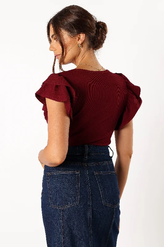 Loren Ribbed Top - Burgundy