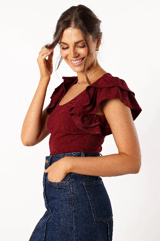 Loren Ribbed Top - Burgundy