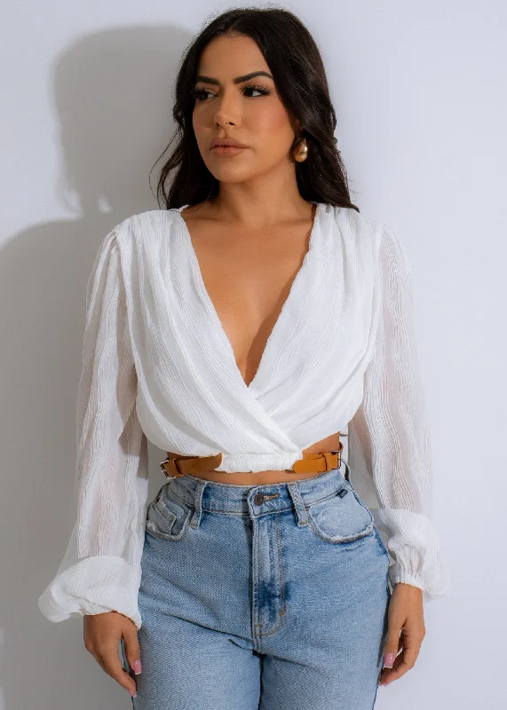 Making Me Blush Mesh Crop Top White