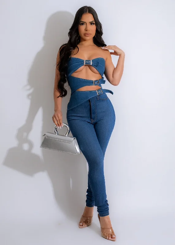 With You Denim Crop Top Dark Denim