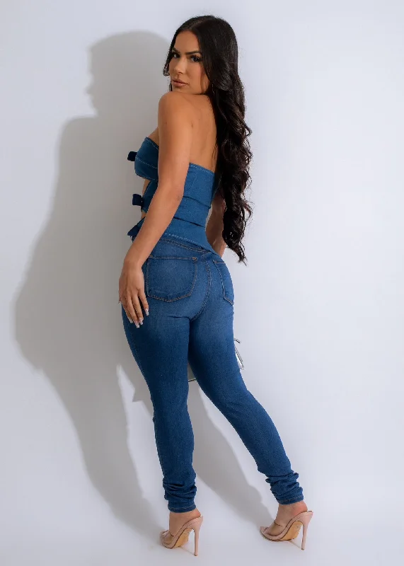 With You Denim Crop Top Dark Denim