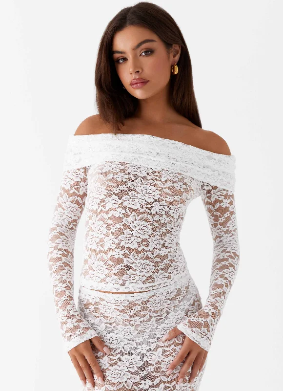 Zephyra Lace Long Sleeve Top - White