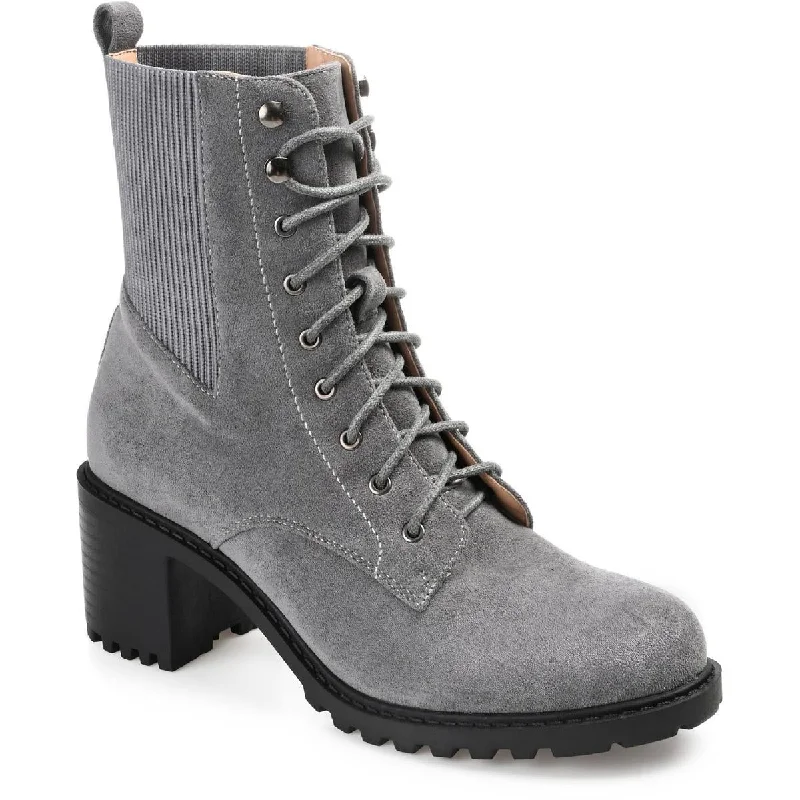 Kassia Womens Faux Suede Mid Calf Combat & Lace-up Boots