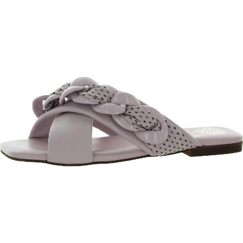 Azori Womens Leather Square Toe Slide Sandals