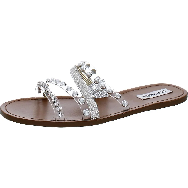 Attentive Womens Embellished Slip-On Slide Sandals