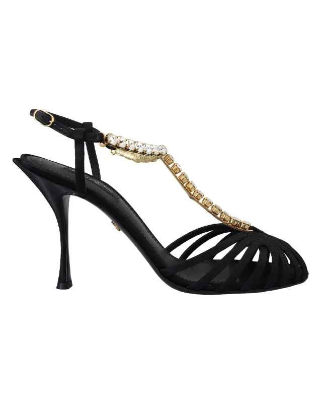 Dolce & Gabbana Crystal T-Strap Satin Sandal