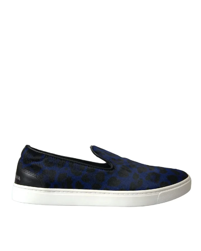 Dolce & Gabbana Blue Leopard Print Calfskin Loafers Sneakers